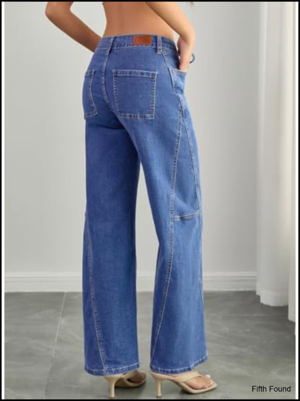 Wide Leg Jeans Mid Waisted Stretchy Drawstring Button Down Denim Pants 2026 - Picture 5 of 6